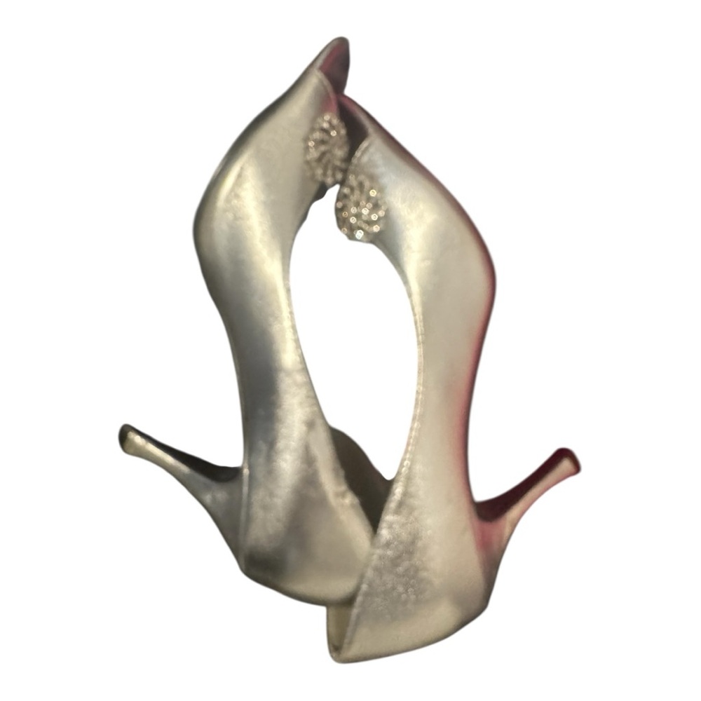 Touch Ups Silver Satin Heels with Crystal Accents